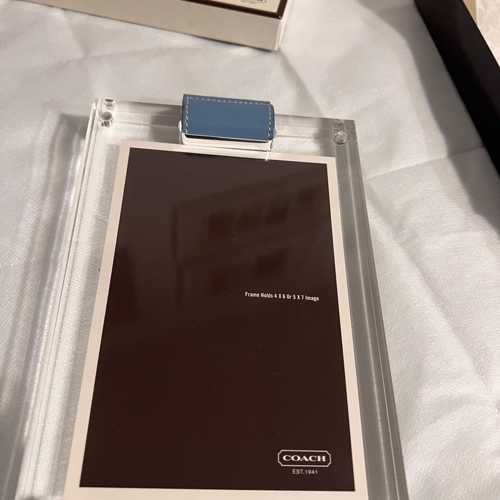 Coach Clear Acrylic Frame with Blue Leather Detail